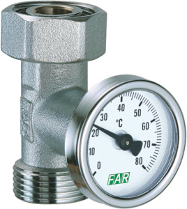 Вставка 3/4"EU, с термометром 0-80 ﹾС, хромированная FAR