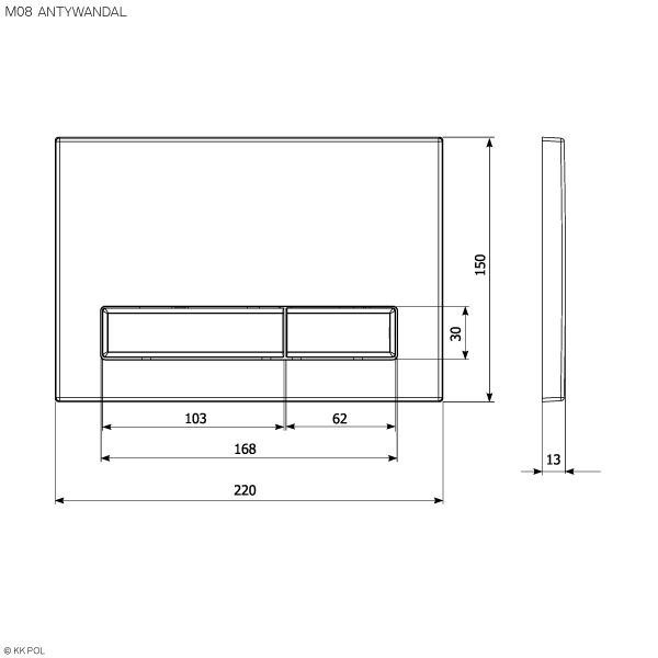 KK-POL 350/PPW/001-00-00 M08 Металлическая панель смыва для инсталляции антивандальная, цвет нержавеющая сталь