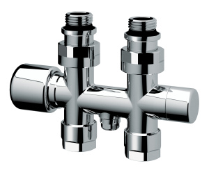 Узел Н-образный, с термо. и зап.клапанами, прямой, М24х19 - 1/2", НР, цвет серебро FAR