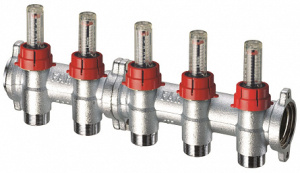 FAR FK 3982 13402 MultiFAR Коллектор запорный фланцевый 1" , отв. 2 - 3/4" EUROKONUS, с расходомер.