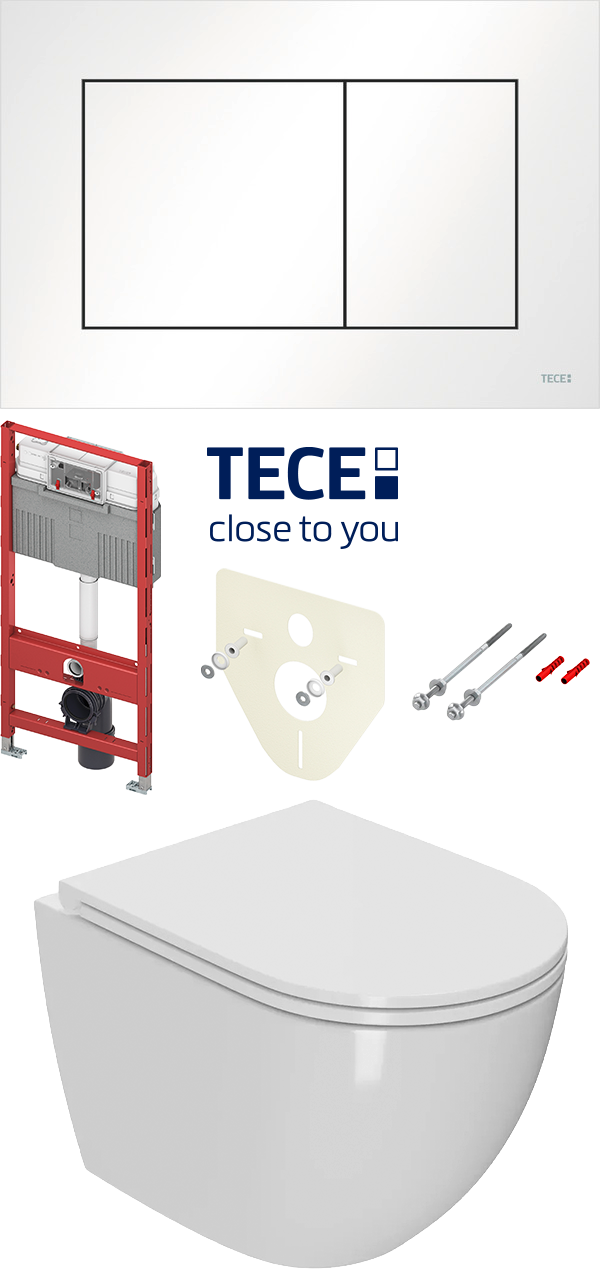 TCP CONNECT 2251100 Комплект инсталляции TECEbase 2.0: панель смыва TECEnow цвет белый глянцевый, крепление и шумоизоляция, с подвесным унитазом FLOW50 (TORNADO 3.0), сиденье с крышкой Soft close
