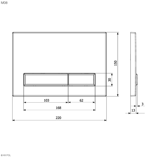 KKPol 350/PPL/100-00-00 M08 Кварцевая панель смыва, цвет Nero Assoluto