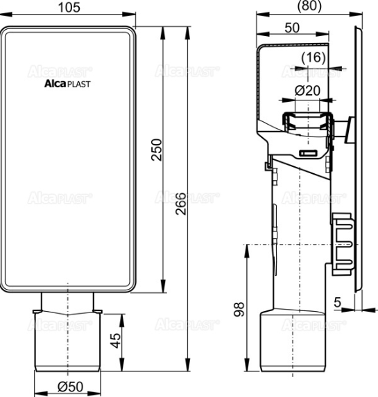 ALCAPLAST AKS4 Сифон для сбора конденсата под штукатурку DN40 и DN50, нержавеющая сталь